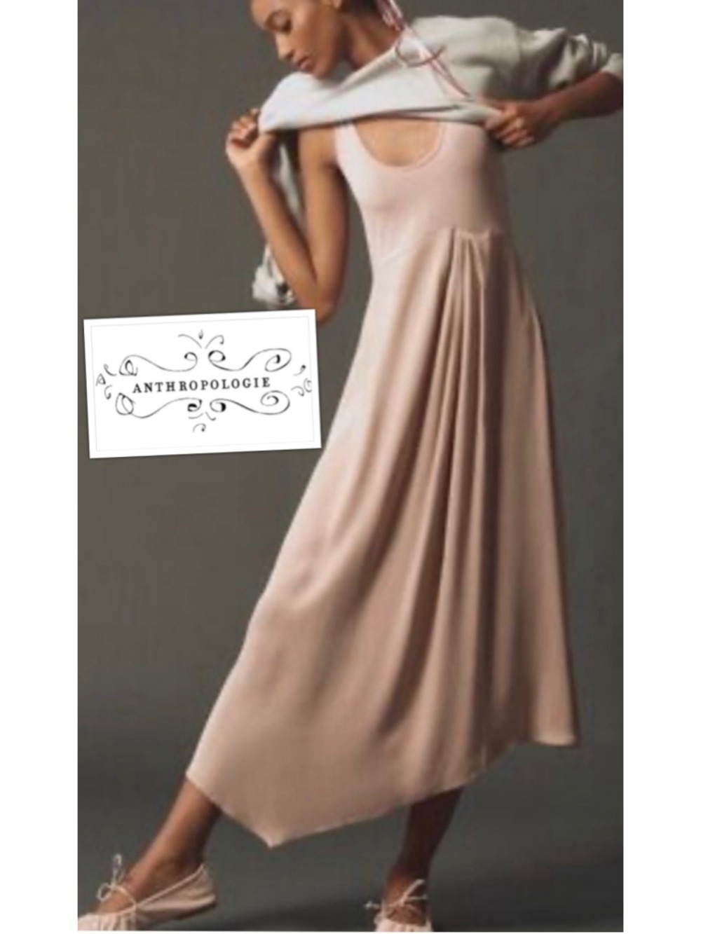 Anthropologie Flowy Balletcore Asymmetrical Maxi Dress in Silky Soft Pink size M